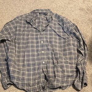 Nautica Men's Blue and Gray Plaid Shirt